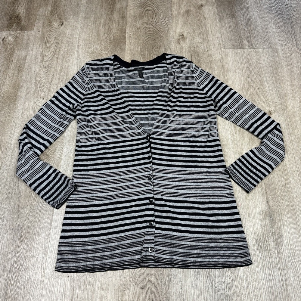 Soma Intimates Cardigan Womens Small Black Gray Striped Boyfriend‎ Sweater